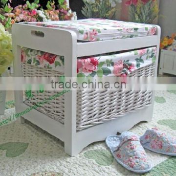 Rural style lovely comfortable footstool wood storage cabinet with bamboo door