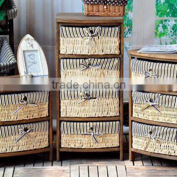 Exclusive fashion design high quality handmade customized wooden cabinet with wicker drawers