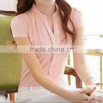 [FFB-0017] fashon ladies split neck short sleeves tight shirt