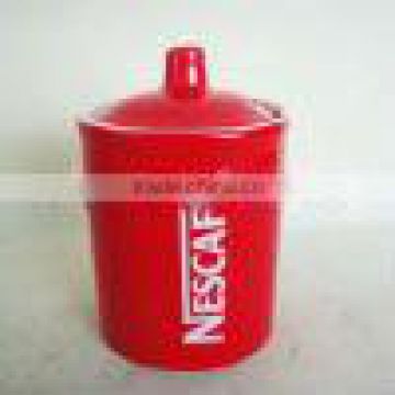 Red Glazed Ceramic Nescafe Sugar Pot