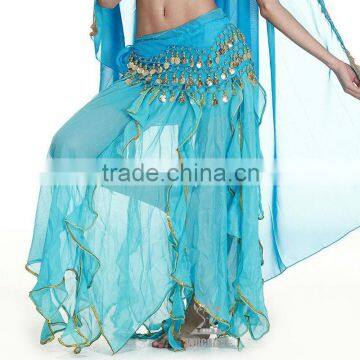 Chiffon sequin sexy long belly dance skirt,chiffon blue belly dance skirts (QC0937)