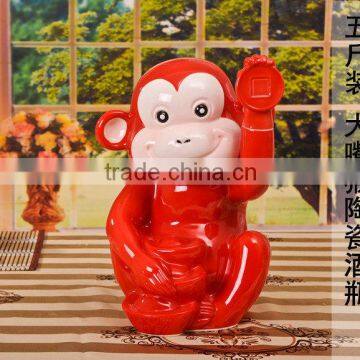 monkey shape ceramic Material decorative wine bottle for sales