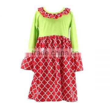 Children frock model baby Christmas dress wholesale long sleeve dress quatrefoil print dress