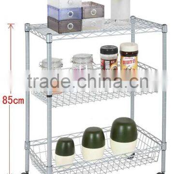 RH-HZL09 Metal Wheeled Wire Storage Basket Rack,Kitchen Wire Shelf