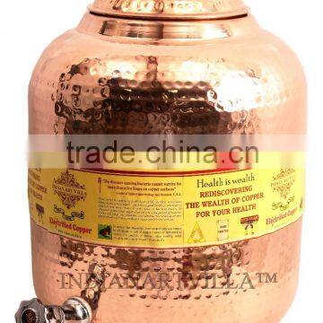 IndianArtVilla Handmade Pure Copper 13 Liter Water Pot Storage Water Tank With Tap Kitchen Home Good Health Benefits Yoga