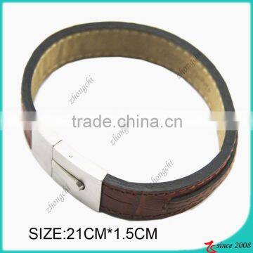 stainless steel clasp leather cuff bracelet wholesale