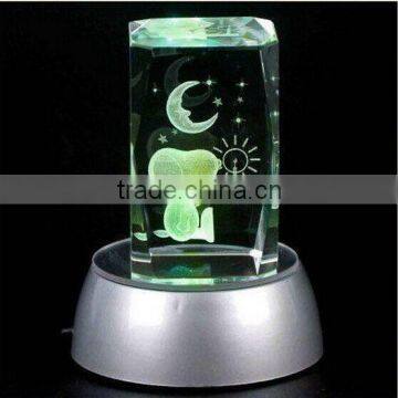 3d Laser Engraved Crystal Cube with Led base