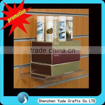 Simple acrylic slatwall display stand/ shop clear lucite display rack for storage