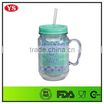 20oz Bpa Free Insulated Plastic Mason Jars Mug With Straw and Lid