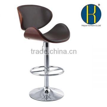 2015 NEW Commercial Swivel Wood Moon Bar Chair/Bar stool/Bar Stools China with Black seat with Wooden Seat and Backrest