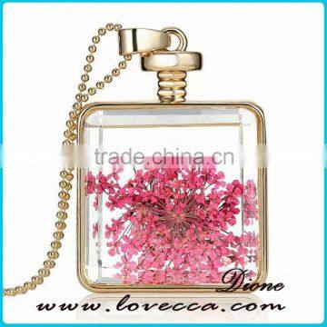 Square Gold Plated Locket Dried Real Flower Necklace