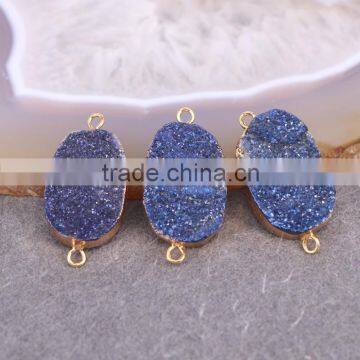 Multicolor Quartz Stone Druzy Connector Beads, Rectangle Gold plated Agate Titanium Druzy Gem stone Connector Beads