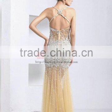 New Design Sexy Spaghetti Strap Backless Sexy Evening Dress