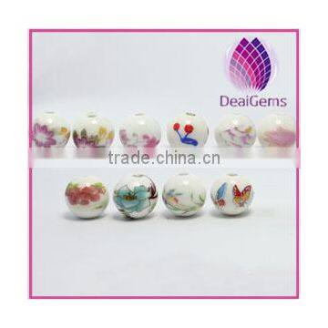 Bead porcelain 10mm round with flower