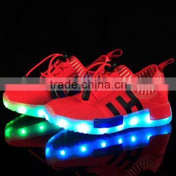 2016 The Newest Flyknit Fabric Colourful Lights Kids Light Up Shoes
