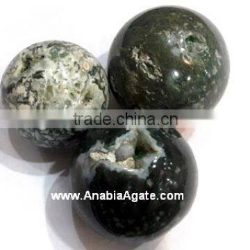 Hand craved Semi-Precious Stone Sphere Natural green moss agate ball