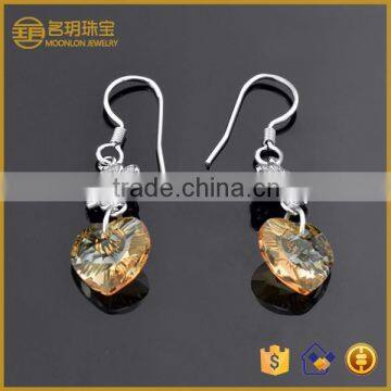 New arrivals heart yellow zircon long earring 925 sterling silver for wedding