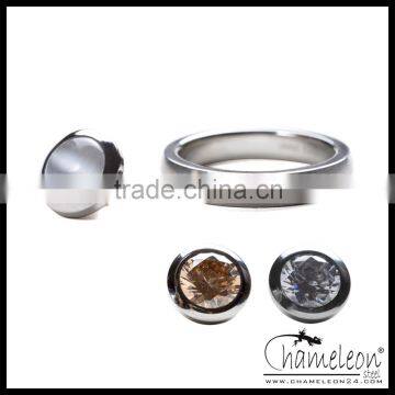 Chameleon 316L Stainless Steel Metal Screw Single Stone Finger Ring