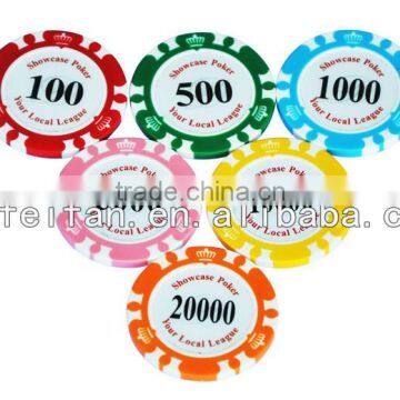 Custom made crown poker chips with number sticker,New Sticker Poker Chips with your own design