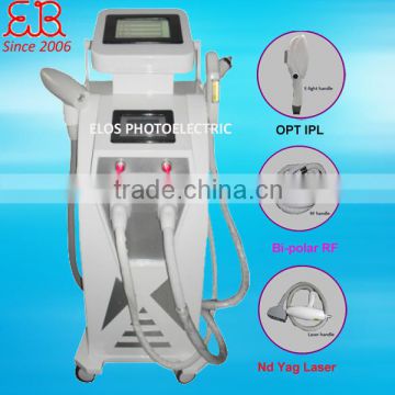 2014 Europe 3 in 1 vertical spa use ipl+q switched nd yag laser+bipolar rf