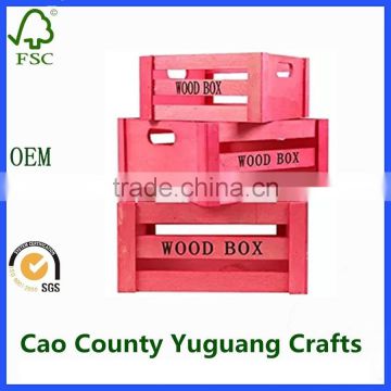 nested wood orange crates with handles pink coloured decorative wooden crates