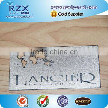 Frosted finish cut metal business card with silver plating