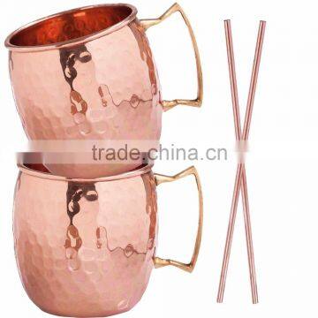 MOSCOW MULE MUGS with Straw/ copper mug with copper straw