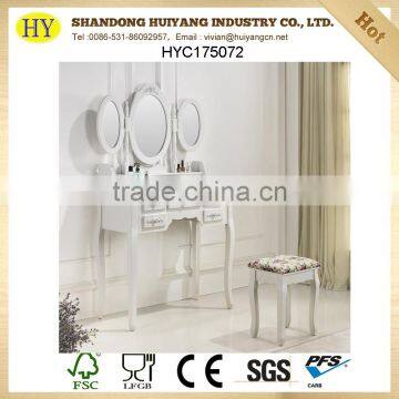 custom European new fashion design wooden dressing table with 3mirrors wholesale