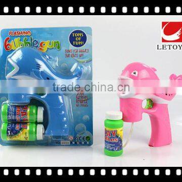 kids plastic lovely solid color musical dolphin bubble gun with LED light