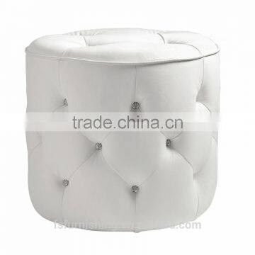 JR-03 Modern contemporary white color genuine leather crystal tufted leisure neoclassic stools ottoman chair