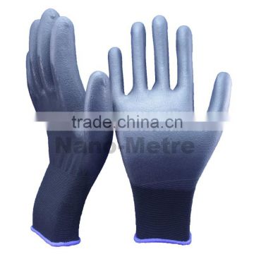 NMSAFETY 18g polyurethane dipped glove black nylon PU gloves