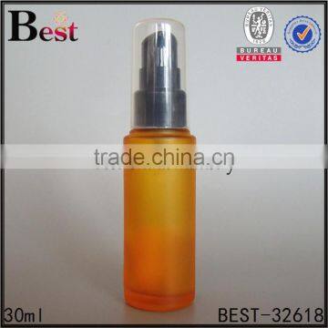 30ml high quality cosmetic packaging lotion orange frosted glass cosmetic bottle with black plastic pump china auppliers