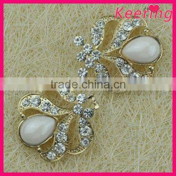 Fashionable Wholesale White Bead Rhinestone Flower Metal Button WBK-1508