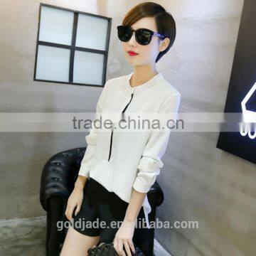 2017 Korean Design Pure Color Long Sleeve Ladies Tops Fashion Women Chiffon Blouse Designs
