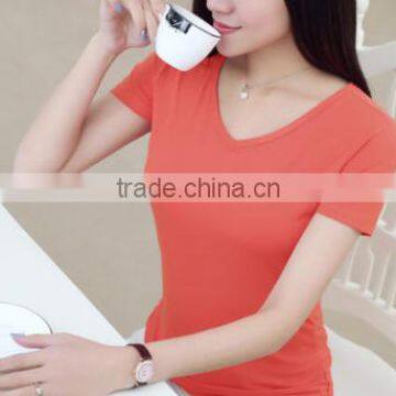 2016 Latest Summer Women Solid Color Heart-shaped Collar Modal Slim Base Short Sleeve T-shirt photo-4