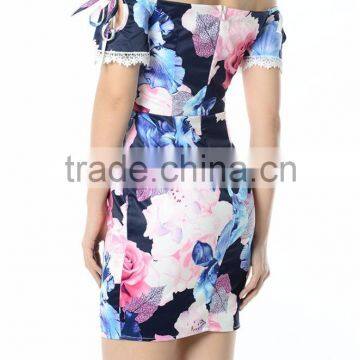 Guangzhou Woman Clothes Floral Print off Shoulder Dress Women Summer photo-3
