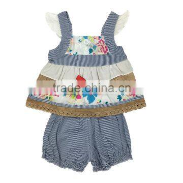 Wholesale new design floral stripe 2 piece outfit Baby girls photo without cloth of baby clothes set