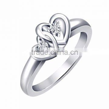 Designer Silver Plated CZ Studded Double Heart Ring