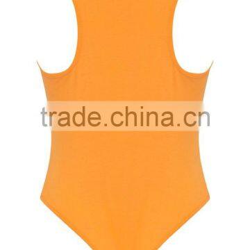 Custom Color Private Label Crew Neck Racer Back Basic Cotton Spandex Tight Women Bodysuit photo-5