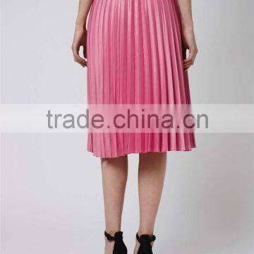 Hot Sale Shinning Petite Satin Pleat Midi Skirt Summer Skirt Ladies Plain Pink Zip Up Skirt photo-5