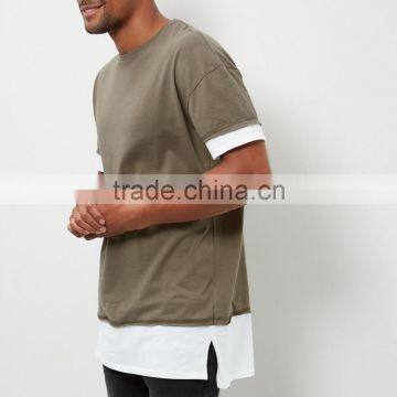 Fashion Design Men's Longline Two Tone T Shirt Elongated Panel T Shirt Hip Hop Streetwear photo-5