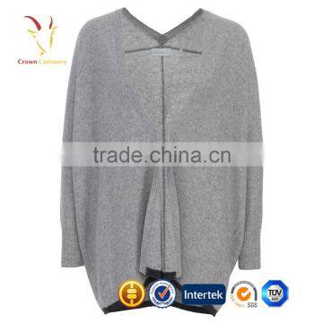 Grey Deep V Neck Black Cardigan Women