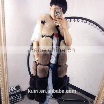 Plus Size X-Long 100cm Whole Skin Real Natural Mex Fox Fur Vests Women Genuine Fox Fur Vests Gilets photo-2