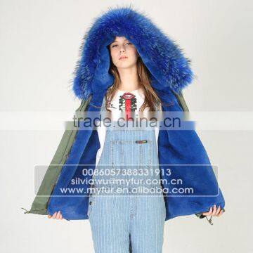 Myfur Luxury High Quality Faux Fur Lining Raccoon Fur Hooded Mini Parka Jackets photo-2