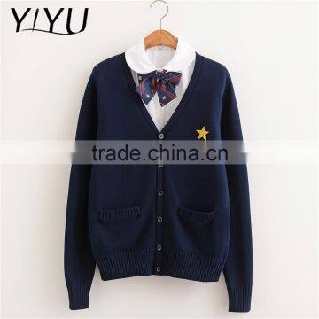 Custom Hot Sale Men Dark Blue Thick High School Uniform Cardigan Sweater photo-2