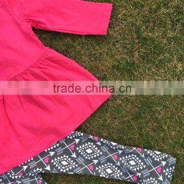 New Arrival Hot Pink Top Aztec Pants With Scarf 3 Pieces Set Girls Children Set Baby Kids Wear Baby Suit Boutique Set photo-3