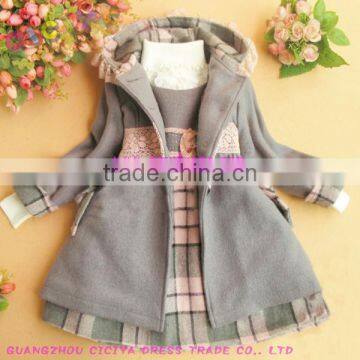 Classic warm children woolen coat with hoody