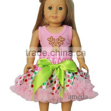 18" Doll Christmas Colorful Polka Dots Pettiskirt with Mustache Reindeer Light Pink Tank Top