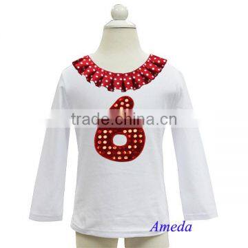 Polka Dots Collar Bling Red Number 1 2 3 4 5 6 White Long Sleeves Top photo-6