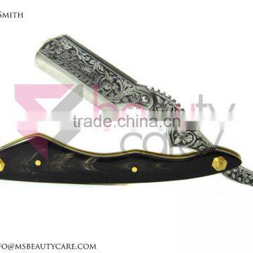 Stainless Steel Barber Razor Hand Engraved With Buffalo Horn photo-2